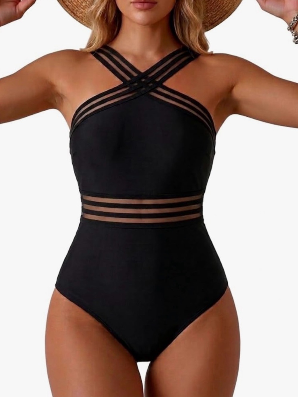 Tempt Me Black Crisscross One Piece Swimsuit NWT Size M Tummy Control